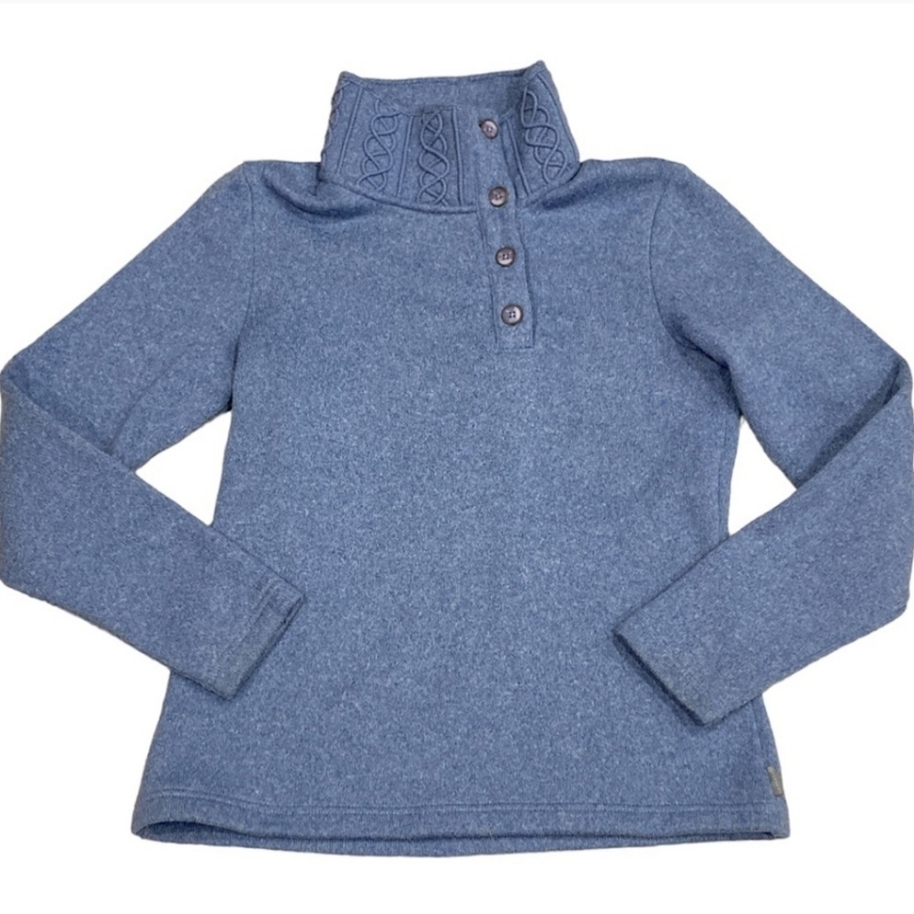 Merrell Womens Medium 1/4 Button Turtleneck Better Sweater Pullover Blue